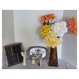 Gorgeous Amber Vase with Faux Flowers, Willow