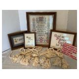 Vintage cross stitch and curtain tie backs