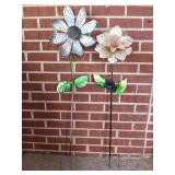 Two Metal Decorative Flower Garden Stakes