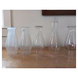 Five vintage glass lamp chimneys, One Hand