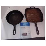 One Round Cast Iron Skillet and One Square Cast