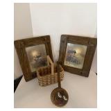 Vintage Faux Wood Framed Pictures Basket and