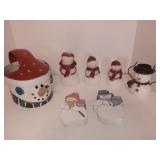 Tin Snowman Watering Can and Decorative Snowman