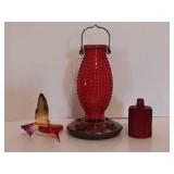 Perky-Pet Red Hobnail Vintage Glass Hummingbird