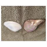 Two vintage, shell belt hooks