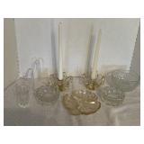 Beautiful glass lot.  Candle holders, bowl and