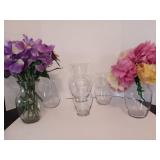 Six Assorted Clear Ginger Floral Vases,Different