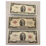 Red Seal $2.00 Bills. 3 total