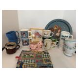 Country Coffee Cups with Pig Barn Trivet