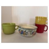 Enamel Coated 3 nesting Bowls with Soup Cups