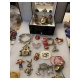 Assorted Holiday & Pins with Small Jewelry Box