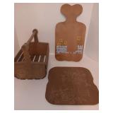 Vintage Wooden Cutting Board, Plaque and Basket