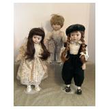 Three, vintage porcelain dolls
