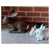 Concrete Garden Bunny and Two Rabbits Floral