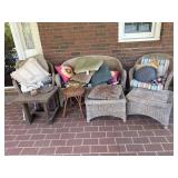 Wicker chairs Loveseat Stool and Wood Table all
