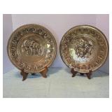Two Vintage Peerage Brass Wall Plates featuring