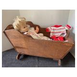 Chatty Cathy in wooden vintage baby cradle &