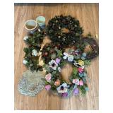 Wreaths, stepping stone & decorative pots