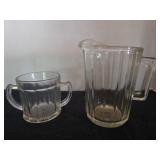 Vintage paneled pressed glass pitcher and sugar