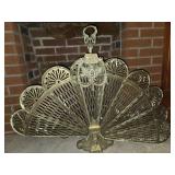 Vintage brass peacock folding fireplace screen