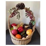 Basket full of vintage fruit, bread & vegetables
