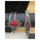 Silvertone red  rhinestone bracelets