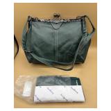 dark green handbag and a matching wallet from the