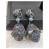 Antique Chinese cloisonnï¿½ screw-back earrings,
