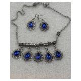Betsey Johnson blue rhinestone necklace and