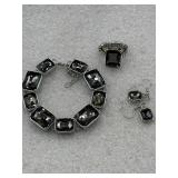 Charcoal rhinestone bracelet with matching ring