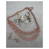 copper-toned chainmaille necklace with matching