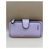 light purple or lavender-colored long wallet,