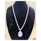 Vintage Rose Quartz Necklace With Carved Pendant