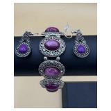 Vintage Purple Cabochon and Silver Filigree