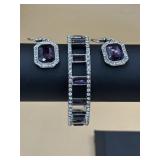 Vintage Purple Rhinestone Bracelet & Earrings Set