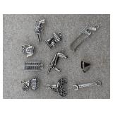 10 silver tone charms