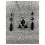 18' Sapphire & CZ 1Silver tone Hexagram Drop