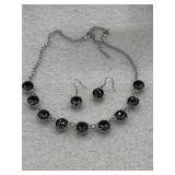 smoky grey or charcoal crystal silver-tone
