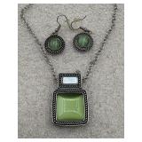 necklace and matching earrings with a green