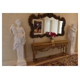 Pair Hand Carved White Marble Statues