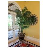 Pair Bronze Scalloped Planter with Faux Palms