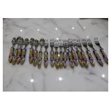 Set of 18 Hand Painted Forks and Knives (Italy)