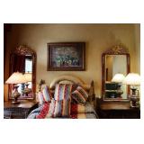 Pair Vintage Red Chinoiserie Style Mirrors