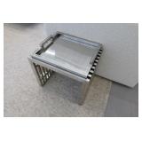 Pair SOHO Stainless Steel End Tables With Serving