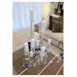 Includes 10 crystal candlesticks + lucite serving