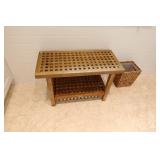 Teak Bench + Black Towel Stand