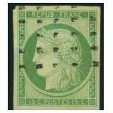 France Stamp #2 Used with small hinge thin, 1849 1
