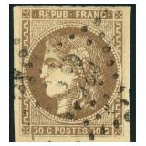 France Stamp #46 Used 1870 Bordeaux 30c Imperf - n