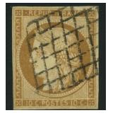 France Stamp #1 Used with small thin at top, 1849