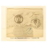 1855 Prussia to Baltimore Stampless Cover with Aa